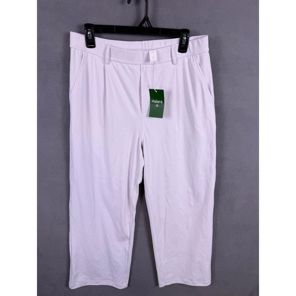 Halara Wide Leg Cropped Pants Women Size Large White Athleisure Stretch Trousers